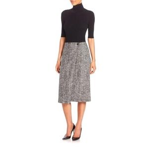 NWT Theory Gantrima K. Virgin Wool Wrap Pencil Skirt Black/White Tweed Size: 8
